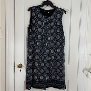 Georgette border print shift dress with pintucking and full lining, PL.